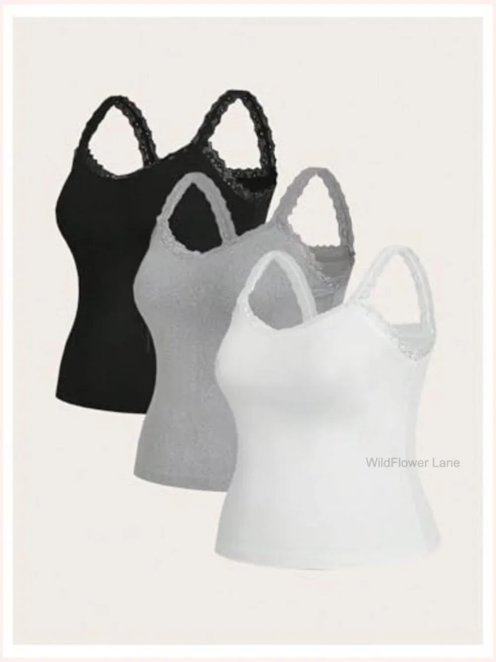 Plus Size Lace Trim Ribbed Cami Tank Top Sleeveless Fitted Undershirt Layering